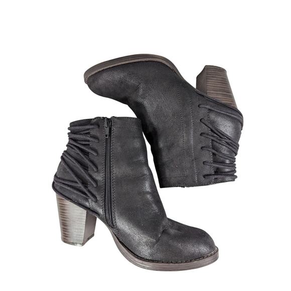 CANDIES! BLACK SUEDE MICROFIBER LACED BACK, INSIDE ZIPPER ANKLE BOOTS! SZ 8.5M - Picture 6 of 10